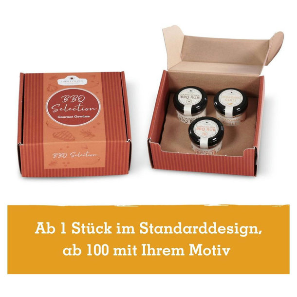 Geschenkkarton mit 3 Gourmet Gewürzen im Glas