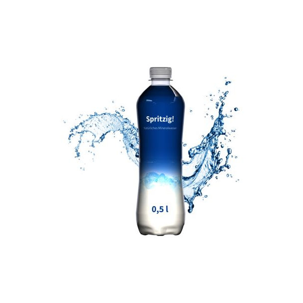 500 ml Mineralwasser "spritzig" (Flasche "Slimline") - Fullbody Sleeve (Export - Pfandfrei)
