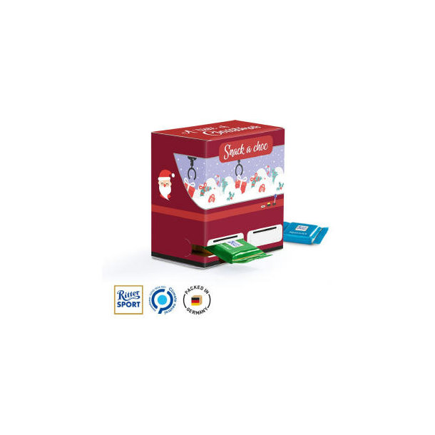 Adventsautomat Mini Vollkartonhülle, weiß 24 Ritter SPORT Schokotäfelchen Mischung: Alpenmilch, Knusperflakes, Mandel, Halbbitter