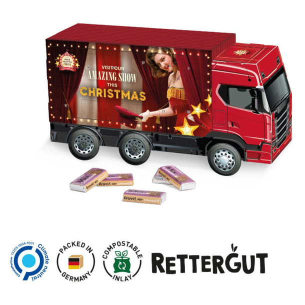Adventskalender LKW Vollkartonhülle, weiß Rettergut Naps