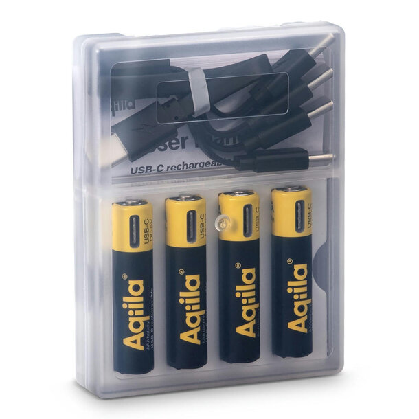 Aqiila Wiederaufladbare USB-C-Batterien AAA 600 mAh, 4er-Pack