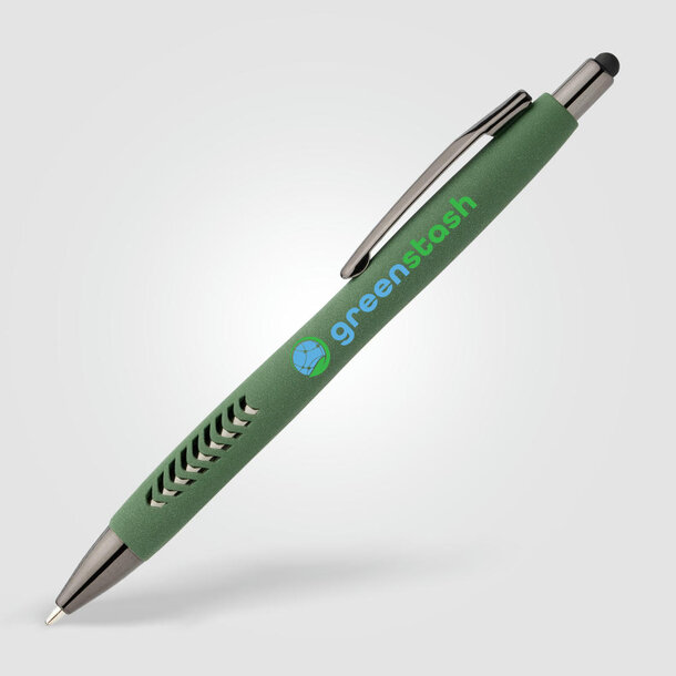 Avalon Kugelschreiber mit Stylus in Steinoptik aus recyceltem Kunststoff 
