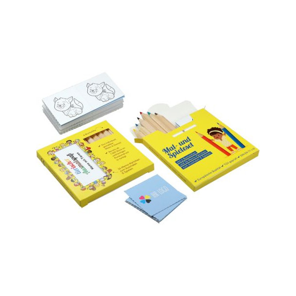 Buntstifte, Buntstifte-Memo Set, inkl. 4c Rundumdruck, mit 6 Bunstiften
