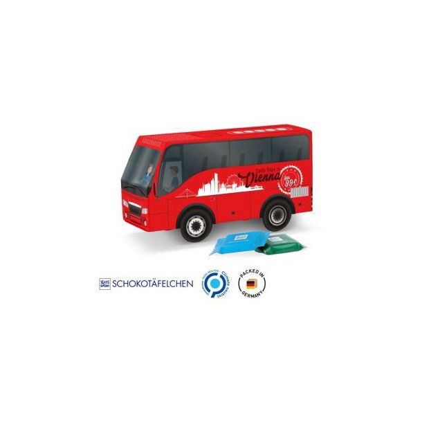 Bus Präsent Vollkartonhülle, weiß Ritter SPORT Schokotäfelchen, gemischt
