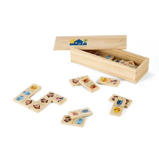 DOMIN. Domino-Spiel aus Holz mit 28 Tierfiguren