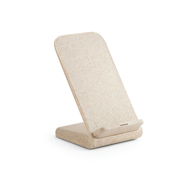 ENGLERT. Smartphone-Halter mit schnellem 10W wireless Ladegerät aus Recyceltes ABS (70% rABS) und Weizenstroh