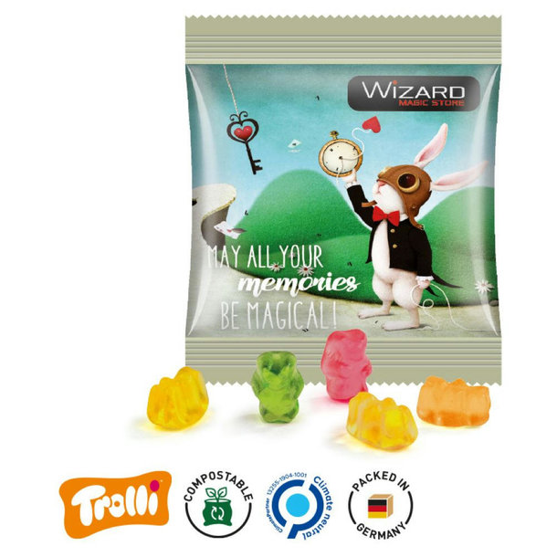 Express Gummibärchen kompostierbare Folie, weiß Trolli Premium Gummibärchen, bunt gemischt