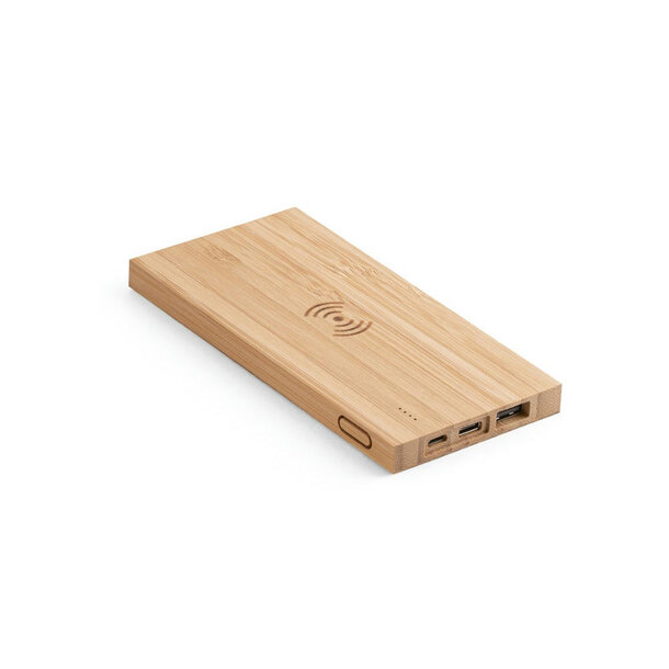 FITCH. Powerbank 5\'000 mAh mit 5W wireless Ladegerät aus Bambus