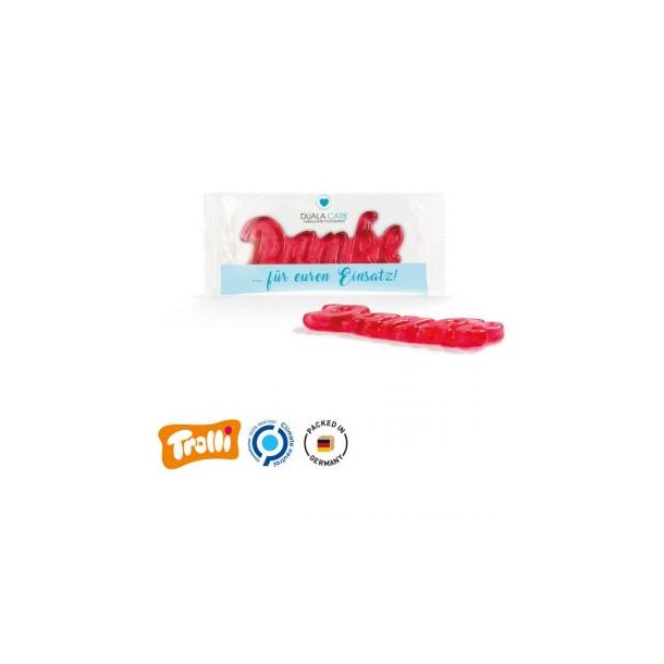 Fruchtgummi 1er Folie, transparent Trolli Fruchtgummi Danke 1er, rot, Erdbeergeschmack 10%Fruchtsaft