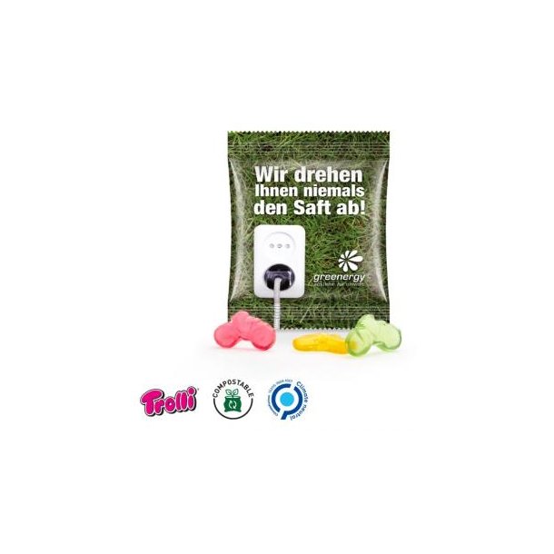 Fruchtgummi Minitüte 10g, "Fahrrad", kompostierbare Folie, weiß