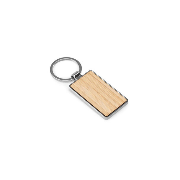 GASTON RECTANGULAR. Schlüsselanhänger aus Eisen in rechteckiger Form aus Zink und Bambus
