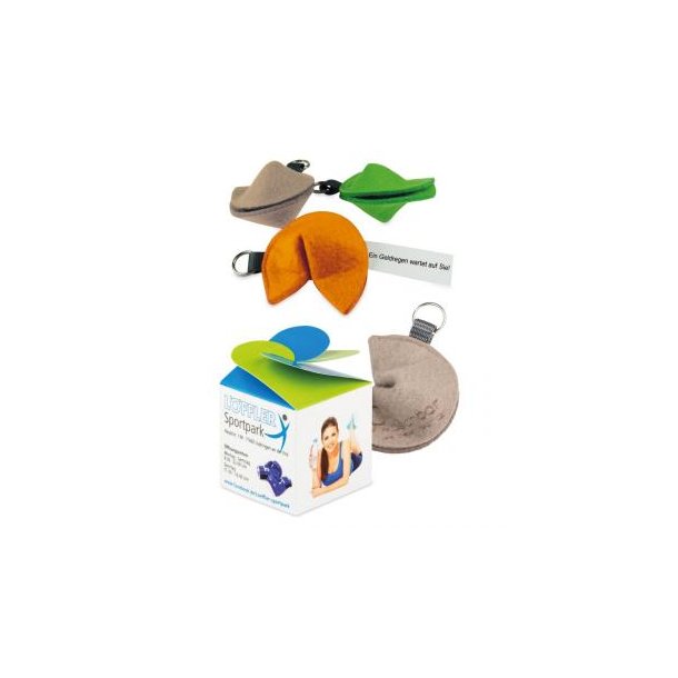 Glückskeks-Schlüsselanhänger Filz orange mit Laserung in der Box