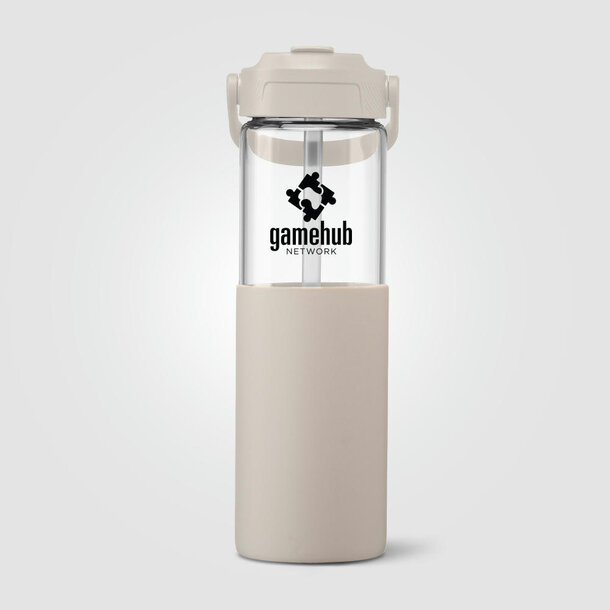 Juno Glasflasche mit Silikonhülle und Trinkhalm - 590 ml