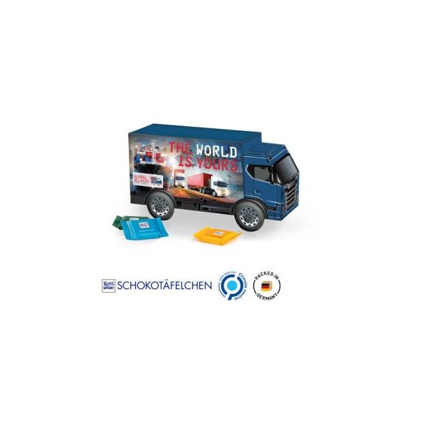 LKW Präsent Vollkartonhülle, weiß Ritter SPORT Schokotäfelchen, gemischt