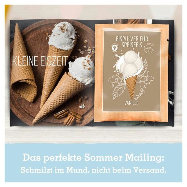 Portionsbeutel Eispulver in der Klappkarte