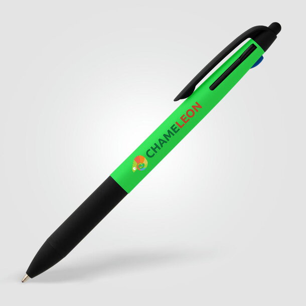 Malta 3-in-1-Kugelschreiber mit Stylus und Neon-Griff aus recyceltem Kunststoff 