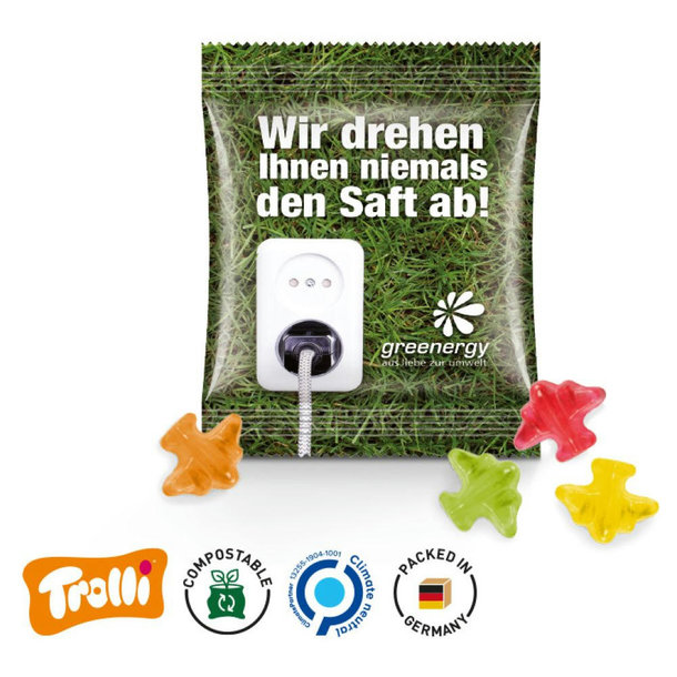 Minitüte, 84x70mm kompostierbare Folie, weiß Trolli Fruchtgummi Flugzeuge, mini, bunt gemischt, 10% Fruchtsaft