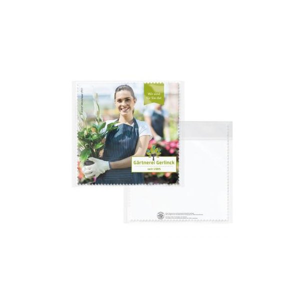 POLYCLEAN rPET Brillenputztuch 15x15 cm im Cellulosebeutel, All-Inclusive-Paket