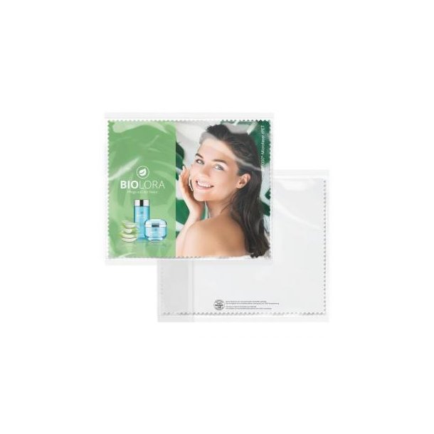 POLYCLEAN rPET Brillenputztuch 18x15 cm im Cellulosebeutel, All-Inclusive-Paket