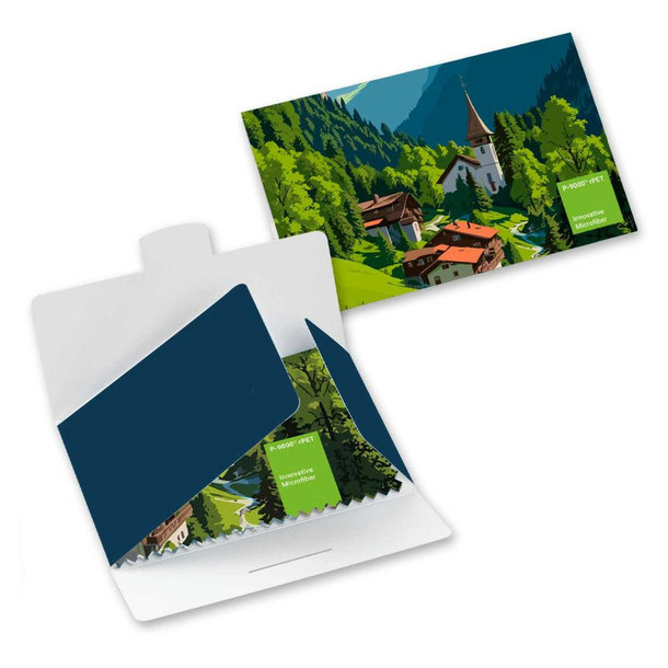 POLYCLEAN rPET Brillenputztuch 18x15 cm im Papieretui, All-Inclusive-Paket