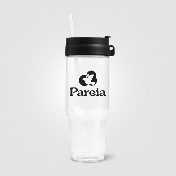 Polar Zweifarbiger Recycling-Glasbecher mit Trinkhalm - 1 L