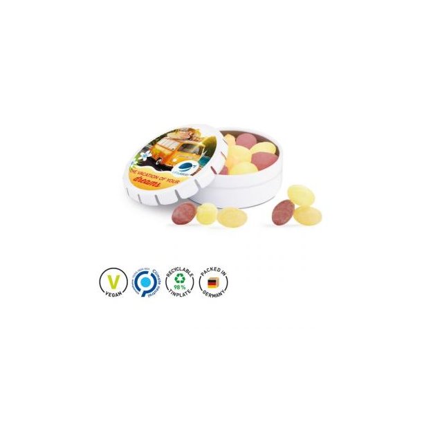 Quick Box XS Oberteil, rund, weiß Unterteil  rund, weiß Frucht Mix Bonbon, Micro