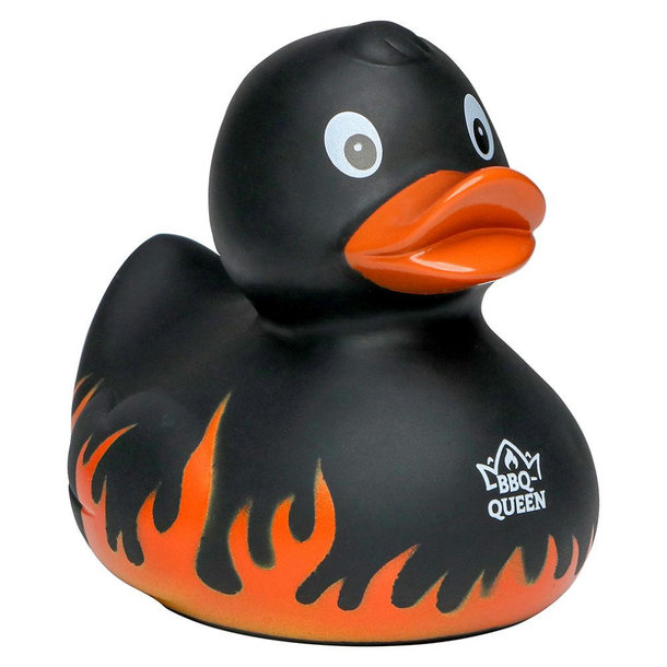 Quietsche-Ente Flammen mit Slogan BBQ-Queen