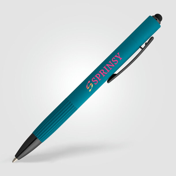 Saga Kugelschreiber mit Druckmechanismus und Stylus aus recyceltem Aluminium