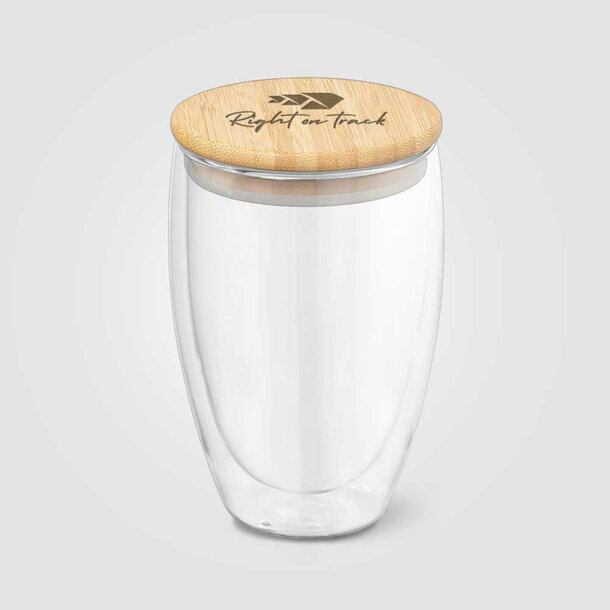 Sculpture - 355 ml Glasbecher mit Bambus-Deckel - Doppelwandig