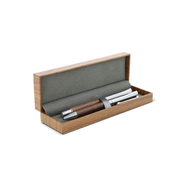 Set Kugelschreiber und Rollerball aus Metall Nussbaumholz in Geschenkbox