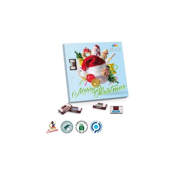 Täfelchen Adventskalender Vollkartonhülle, weiß Sarotti Täfelchen Mischung: Vollmilch, Zartbitter, Haselnuss, Gianduja