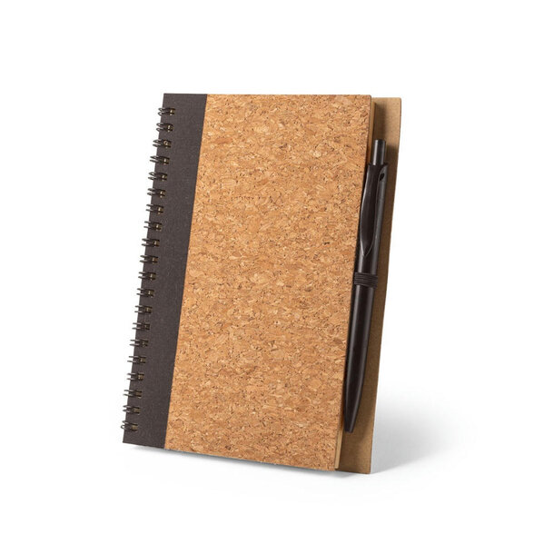 VICENTE. B6-Notizbuch aus Kork und Recyceltes Polyester (100% rPET) mit Kugelschreiber