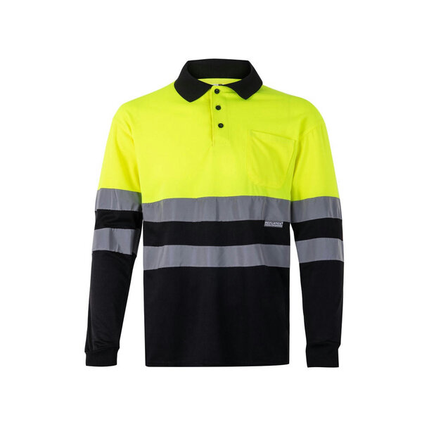 VL VULCAN. Zweifarbiges Poloshirt im Bird-Eye-Design (160g/m²) mit langen Ärmeln, aus Polyester (100%)