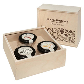 Gourmetkästchen mit 3 Gourmet Gewürzen im Glas