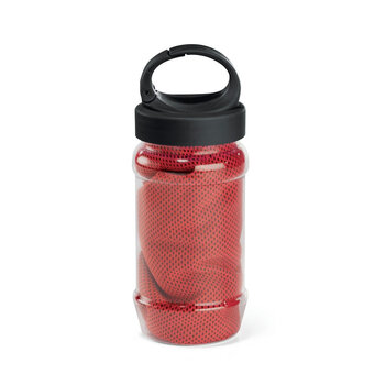 ARTX PLUS. Sporthandtuch aus Polyamid und Polyester mit Flasche (440 mL) aus PP und PET und einem integrierten Karabinerhaken am Deckel