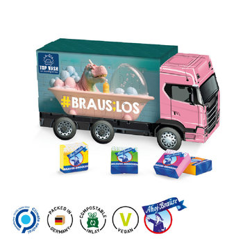 Adventskalender LKW Vollkartonhülle, weiß Ahoj Brause Brocken