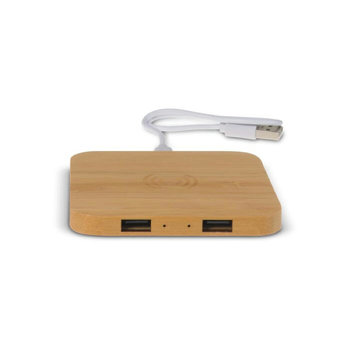 Bamboo Wireless charger with 2 USB hubs 5W