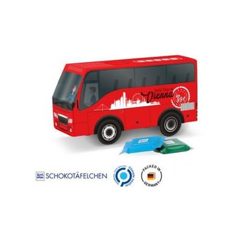 Bus Präsent Vollkartonhülle, weiß Ritter SPORT Schokotäfelchen, gemischt