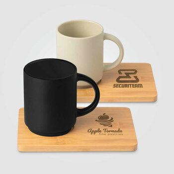 Café Duo - 325 ml Keramiktasse & Bambusbrett-Set