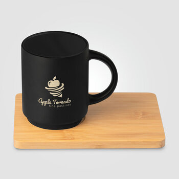 Café Duo - 325 ml Keramiktasse & Bambusbrett-Set