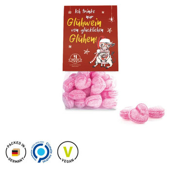 Candy Bag Werbereiter aus weißem Karton Glühwein Bonbon, Herz kandiert