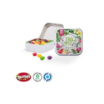 Dose Quadratisch, weiß Scharnierdeckeldose, weiß Skittles Fruits Kaubonbons