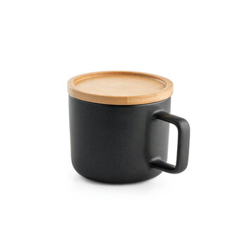 FANGIO. Tasse aus Keramik 220ml mit Deckel aus Bambus, der als Untersetzer dient