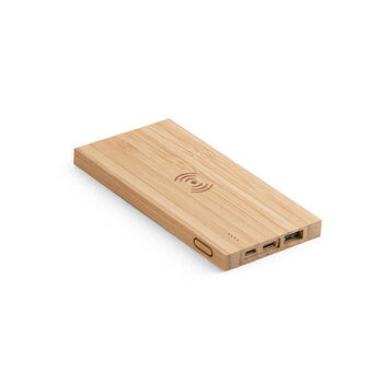FITCH. Powerbank 5\'000 mAh mit 5W wireless Ladegerät aus Bambus