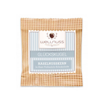 Mini Flowpack mit Haselnusskernen in Zimt-Vollmilchschokolade 