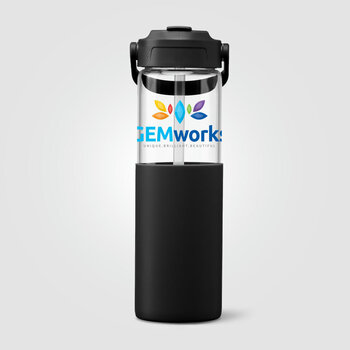 Juno Glasflasche mit Silikonhülle und Trinkhalm - 590 ml