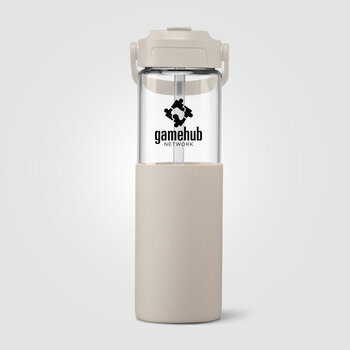 Juno Glasflasche mit Silikonhülle und Trinkhalm - 590 ml