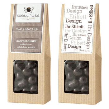 Faltschachtel - Wachmacher - Kaffeebohnen mit Zartbitterschokolade