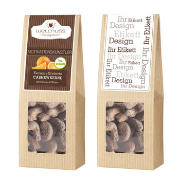 Faltschachtel - Motivationskünstler - Karamellisierte Cashewkerne mit Orange & Kakao