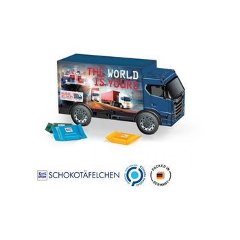 LKW Präsent Vollkartonhülle, weiß Ritter SPORT Schokotäfelchen, gemischt
